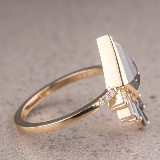 Natural Salt And Pepper 1.55CT Kite Diamond Art Deco Unique Engagement Ring | Handmade Ring | Anniversary Ring - IBIZ Jewel