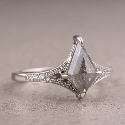 Natural Salt And Pepper 1.50CT Kite Diamond Art Deco Unique Engagement Ring | Handmade Ring | Anniversary Ring - IBIZ Jewel
