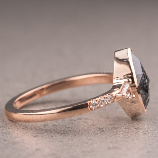 Natural Salt And Pepper 1.90CT Marquise Diamond Art Deco Unique Engagement Ring | Handmade Ring | Anniversary Ring - IBIZ Jewel