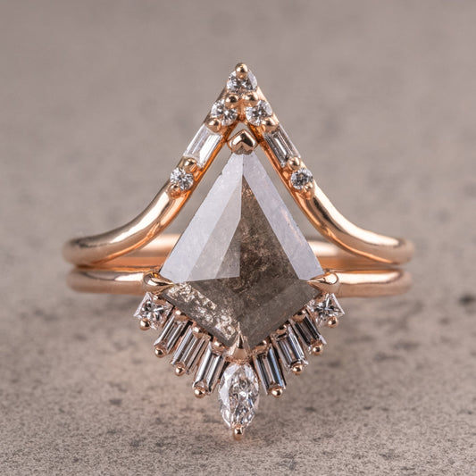 Natural Salt And Pepper 1.85CT Kite Diamond Art Deco Unique Engagement Ring | Handmade Ring | Anniversary Ring - IBIZ Jewel