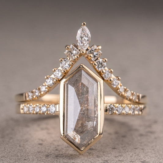 Natural Salt And Pepper 1.95CT Hexagon Diamond Art Deco Unique Engagement Ring | Handmade Ring | Anniversary Ring - IBIZ Jewel