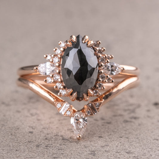 Natural Salt And Pepper 1.60CT Marquise Diamond Art Deco Unique Engagement Ring | Handmade Ring | Anniversary Ring - IBIZ Jewel