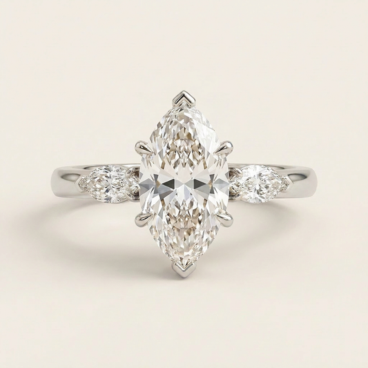Lab Grown 1.90 CT Marquies Cut Diamond Three Stone Ring