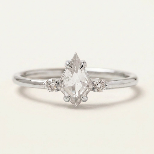 1.80 CT Kite & Round Cut Salt and Pepper Diamond Three Stone Ring