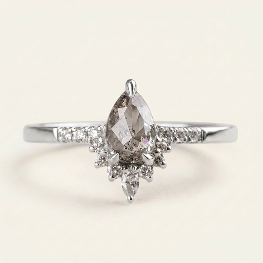 1.55 CT Pear & Round Cut Salt and Pepper Diamond Cluster Ring