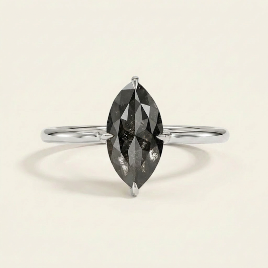 1.35 CT Marquise Cut Salt and Pepper Diamond Solitaire Ring