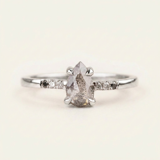 1.75 CT Pear Cut Salt and Pepper Diamond Solitaire Ring (V1)