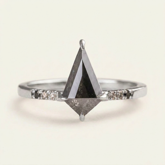 1.90 CT Kite Cut Salt and Pepper Diamond Solitaire Ring