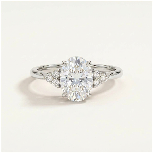 Moissanite 4.00 CT Oval & Round Cut Diamond Three Stone Ring
