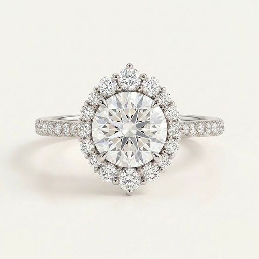Moissanite 1.35 CT Round Cut Diamond Halo Ring