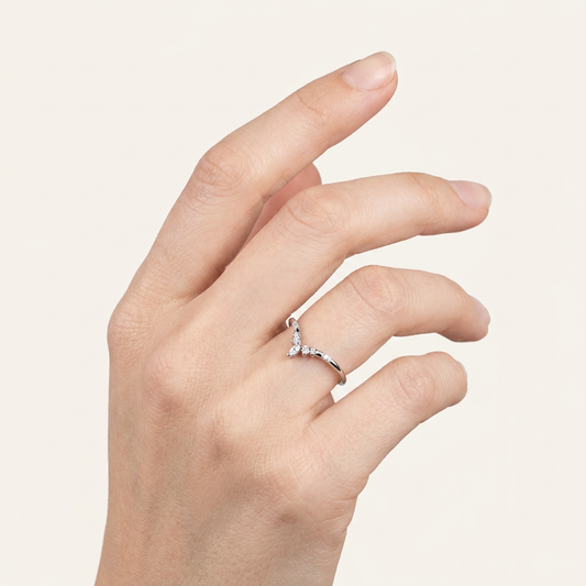 Moissanite 0.12 CT Marquise & Round Cut Diamond Ring (V-Midcentury)