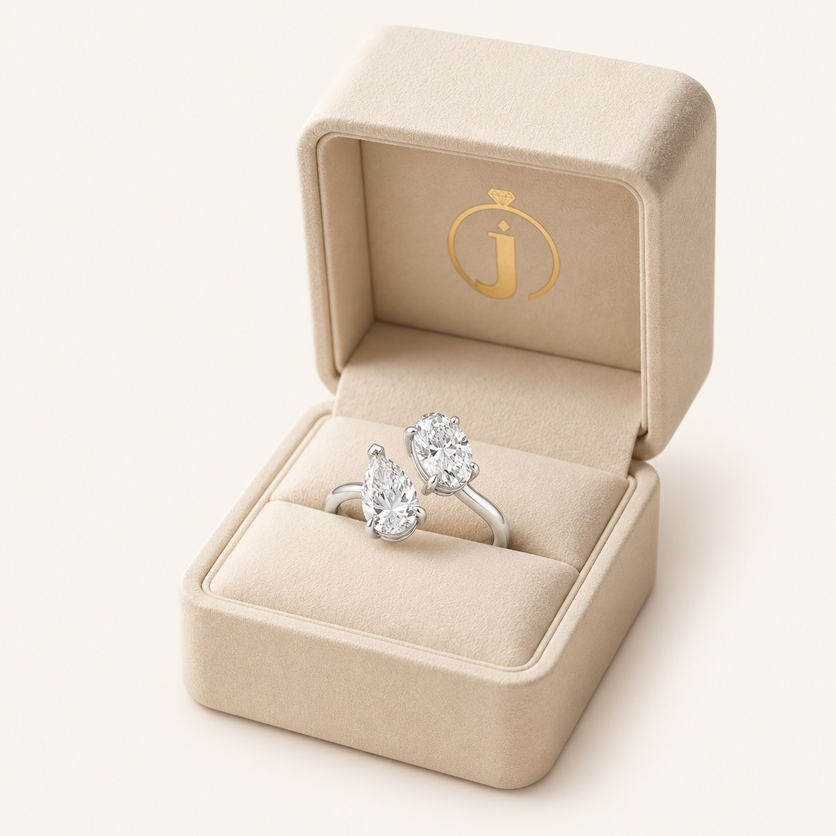 Lab Grown Diamond 3.00 CT Oval & Pear Cut Toi Et Moi Ring