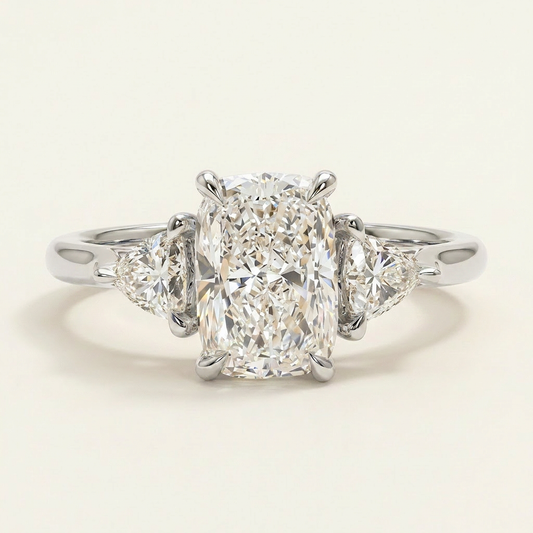 Lab Grown 3.00 CT Cushion & Trillion Cut Diamond Three Stone Ring