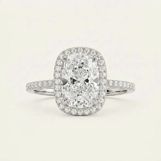 Moissanite 4.09 CT Cushion Cut Diamond Halo Ring