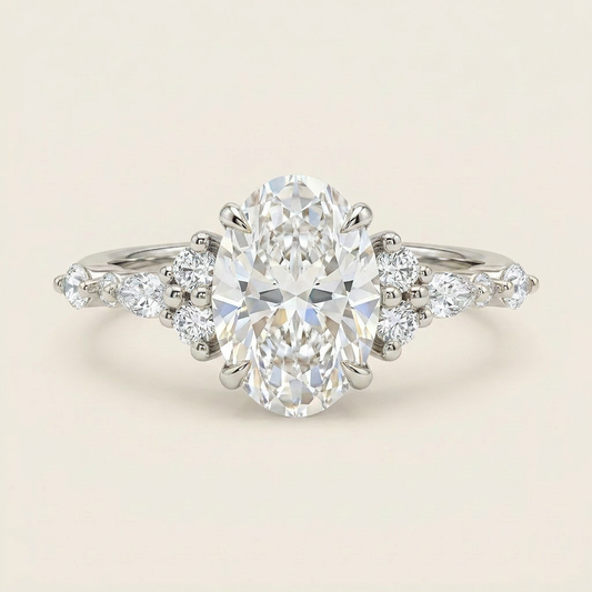 Lab Grown 1.80 CT Oval & Pear Cut Diamond Cluster Ring