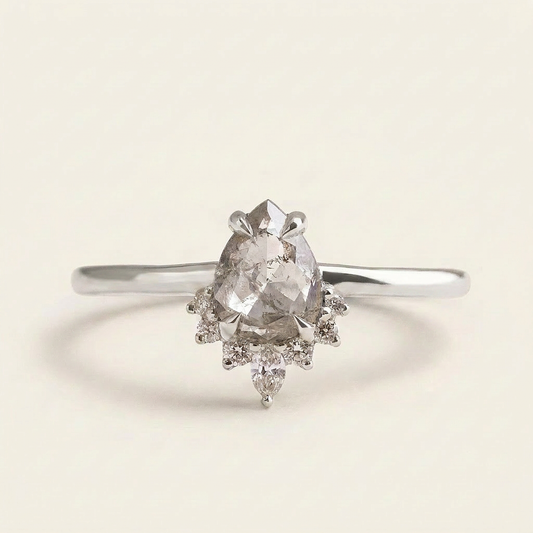 1.45 CT Pear & Round Cut Salt and Pepper Diamond Cluster Ring (V3)