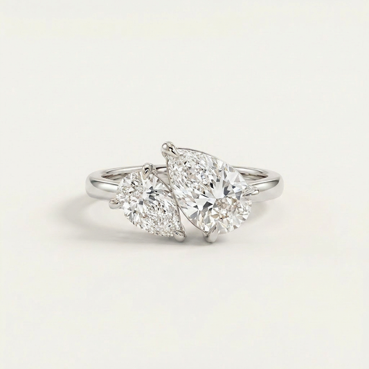 Moissanite 2.05 CT Pear Cut Diamond Toi Et Moi Ring