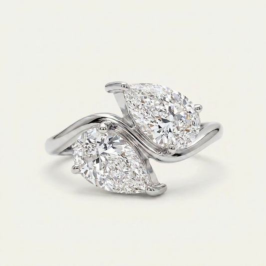 Lab Grown 4.00 CT Pear Cut Diamond Toi Et Moi Ring