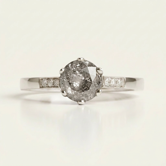1.60 CT Round Cut Salt and Pepper Diamond Solitaire Ring