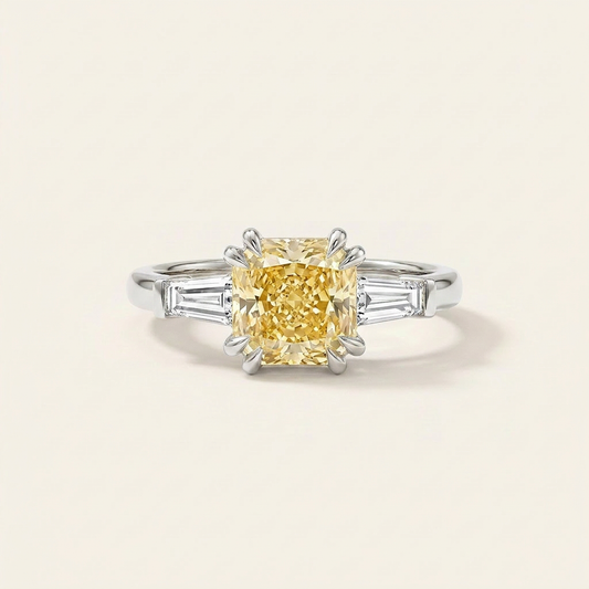 Moissanite 1.00 CT Cushion & Tapered Baguette Cut Diamond Three Stone Ring