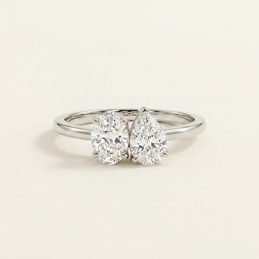 Lab Grown 1.50 CT Oval & Pear Cut Diamond Toi Et Moi Ring