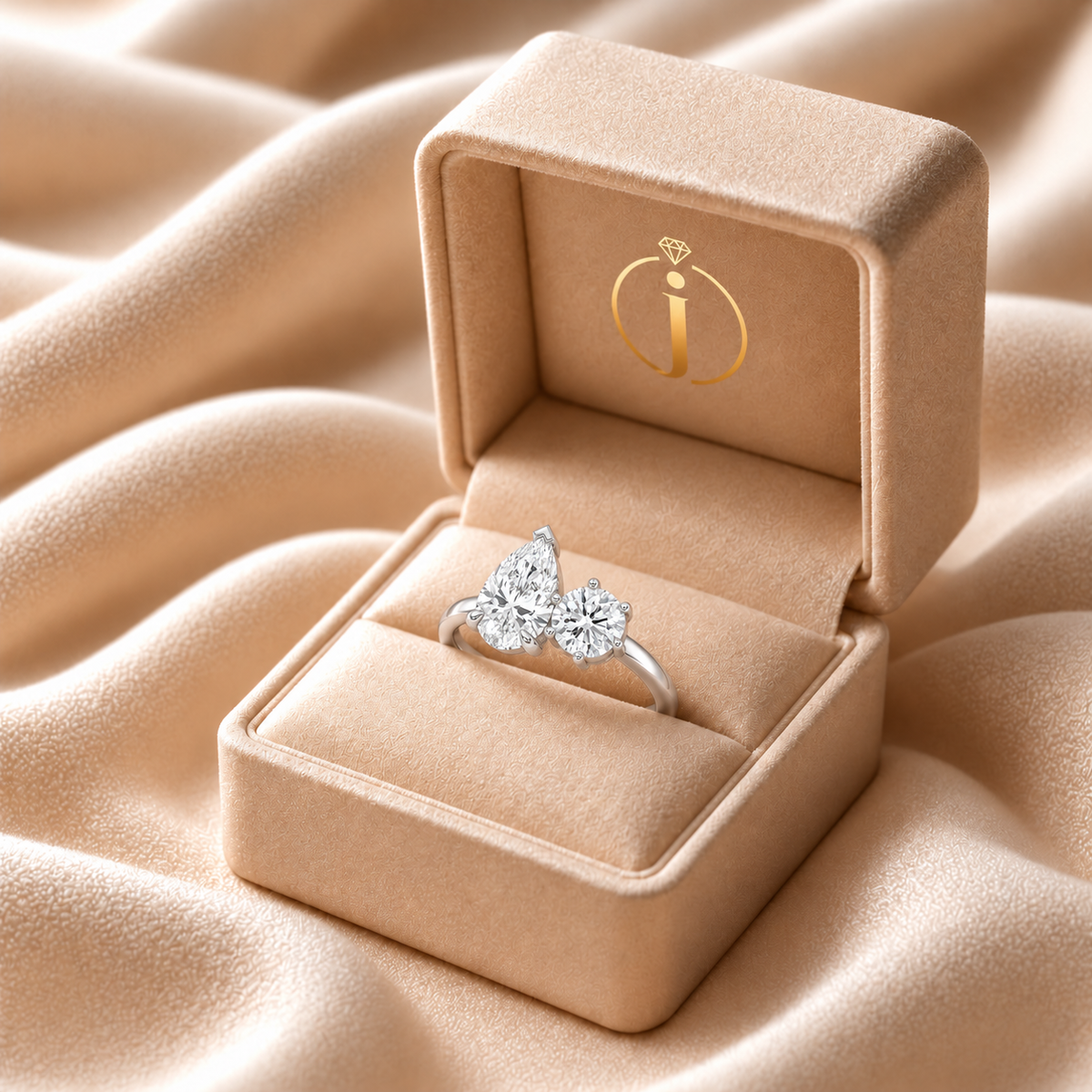 Lab Grown Diamond 3.00 CT Pear & Round Cut Toi Et Moi Ring
