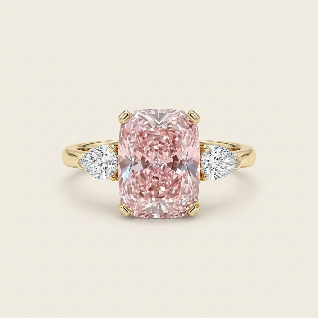 Lab Grown 5.00 CT Cushion Cut Diamond Three Stone Ring