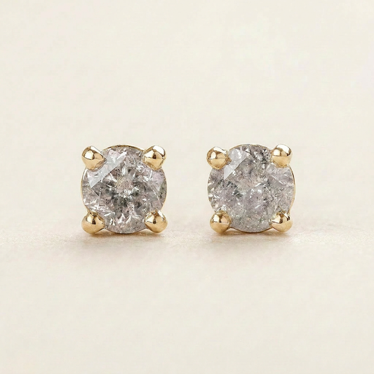 0.80 CT Marquise & Round Cut Salt and Pepper Diamond Stud Earrings