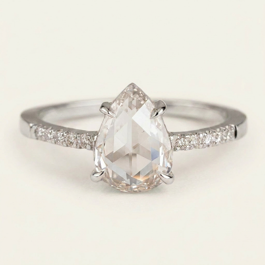 1.70 CT Pear Cut Salt and Pepper Diamond Solitaire Ring (V3)