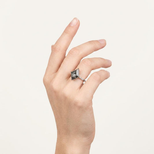 1.40 CT Kite Cut Salt and Pepper Diamond Cluster Ring