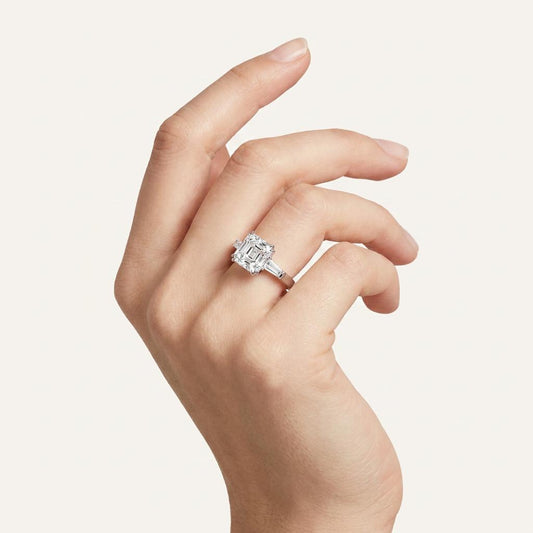 Moissanite 3.87 CT Asscher & Baguette Cut Diamond Three Stone Ring