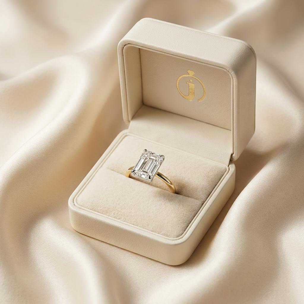 Moissanite 3.00 CT Emerald Cut Diamond Solitaire Ring (V-Brutalist)