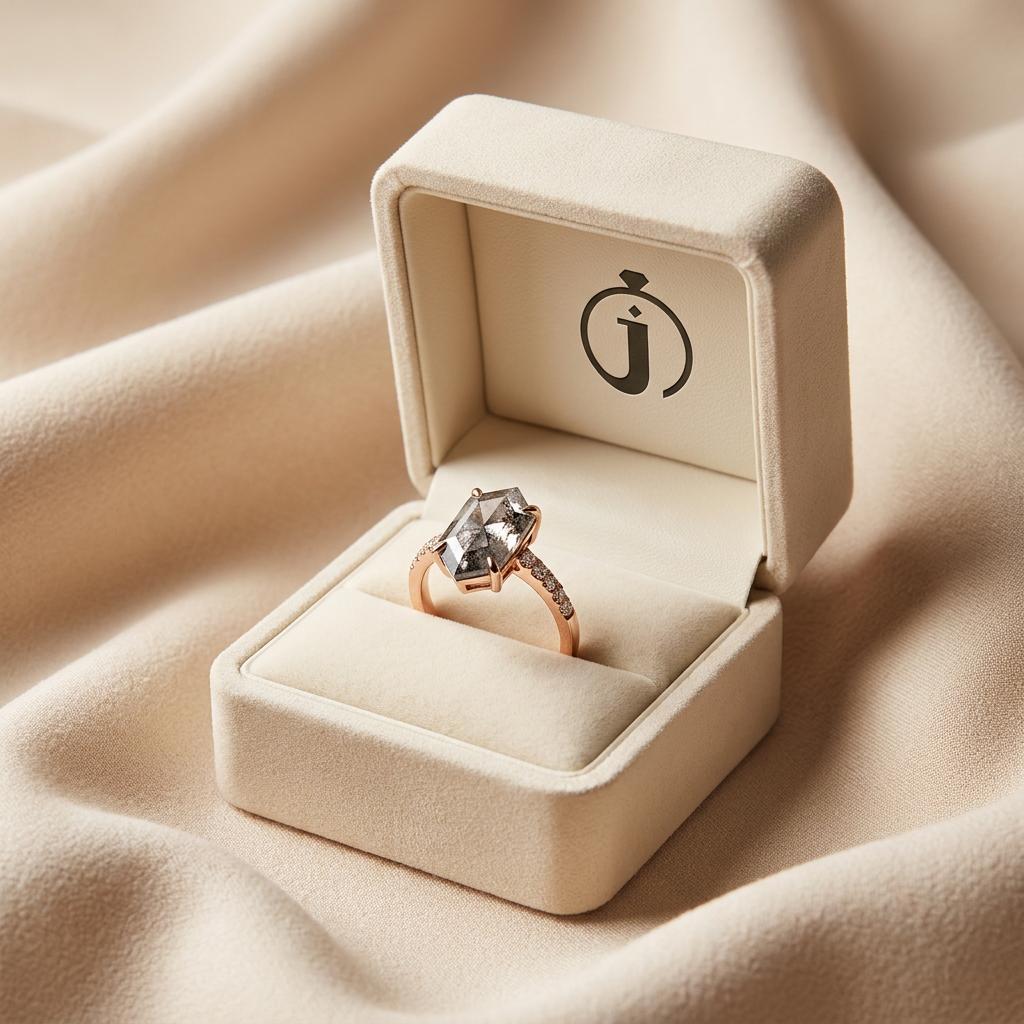 1.35 CT Hexagon Cut Salt and Pepper Diamond Solitaire Ring