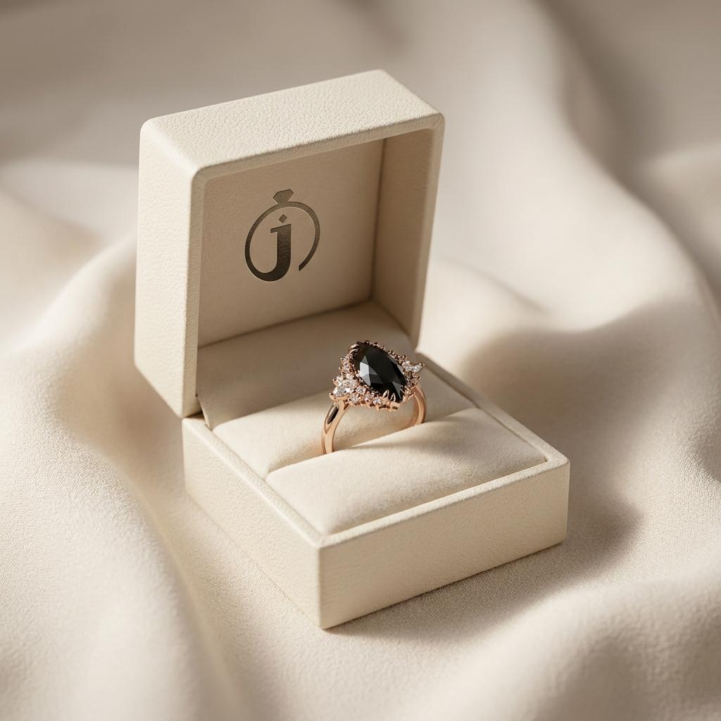 1.60 CT Marquise & Round Cut Salt and Pepper Diamond Cluster Ring