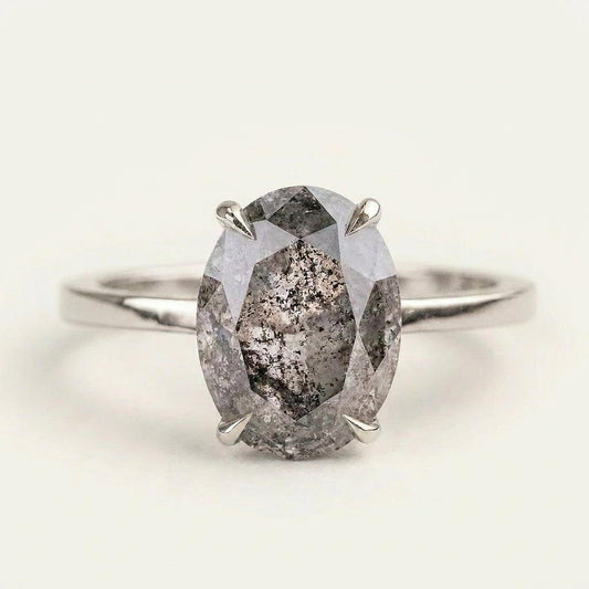 1.90 CT Oval Cut Salt and Pepper Diamond Solitaire Ring