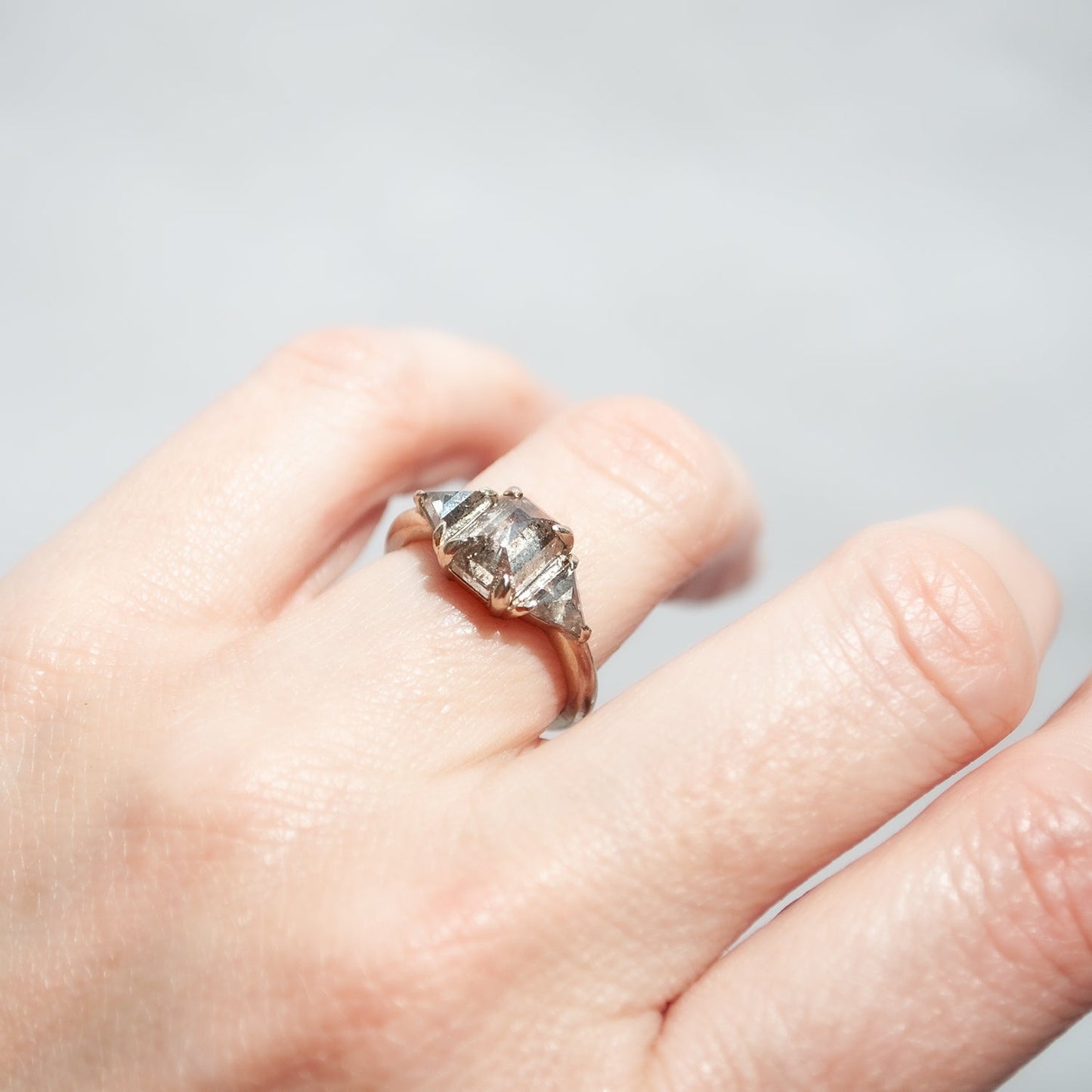 Natural Salt And Pepper 1.90CT Hexagon Diamond Art Deco Unique Engagement Ring | Handmade Ring | Anniversary Ring - IBIZ Jewel