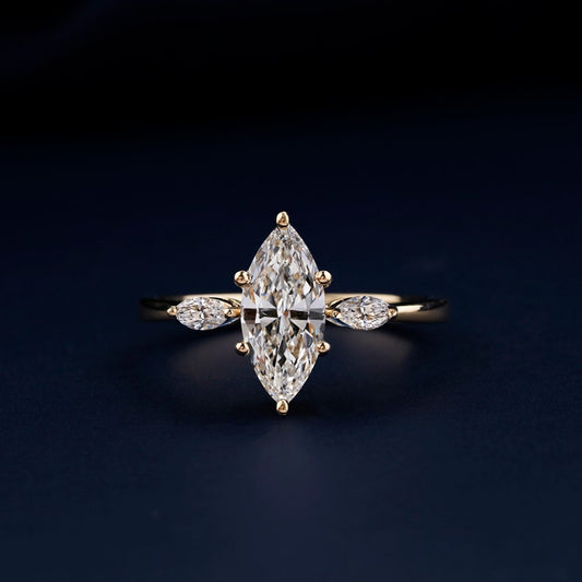 Lab Grown 1.90CT Marquise Cut Diamond Art Deco Unique Engagement Ring | Handmade Ring | Anniversary Ring - IBIZ Jewel