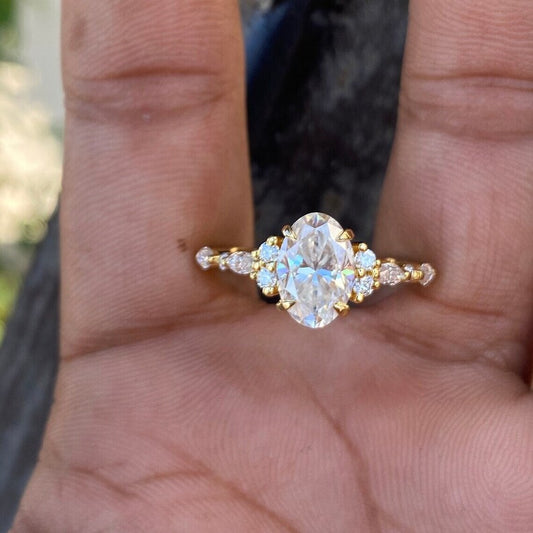 Lab Grown 1.80CT Oval Cut Diamond Art Deco Unique Engagement Ring | Handmade Ring | Anniversary Ring - IBIZ Jewel