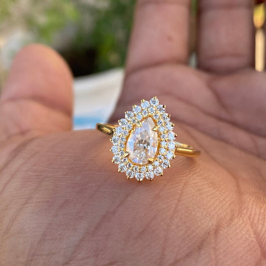 Lab Grown 1.60CT Pear Cut Diamond Art Deco Unique Engagement Ring | Handmade Ring | Anniversary Ring - IBIZ Jewel