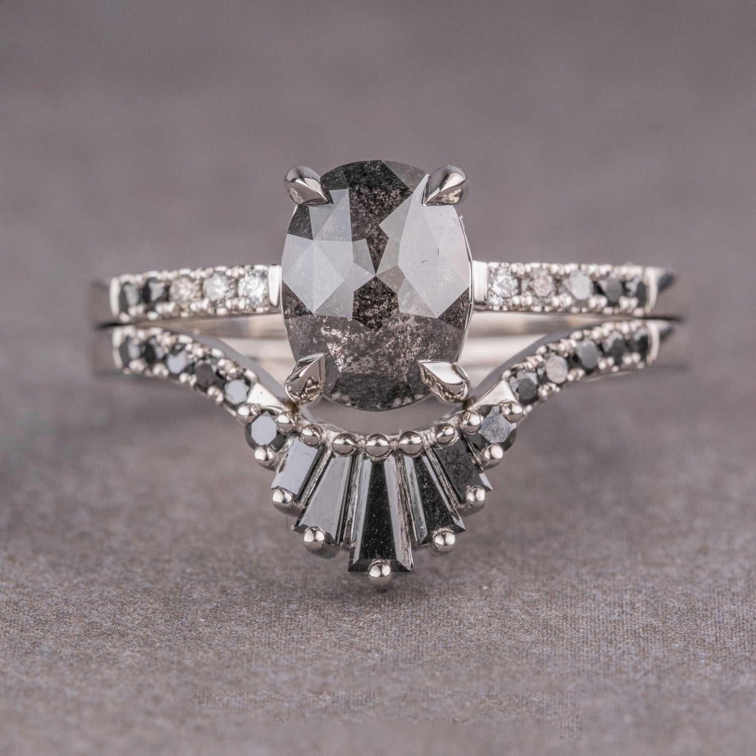 Natural Salt And Pepper 1.30CT Hexagon Diamond Art Deco Unique Engagement Ring | Handmade Ring | Anniversary Ring