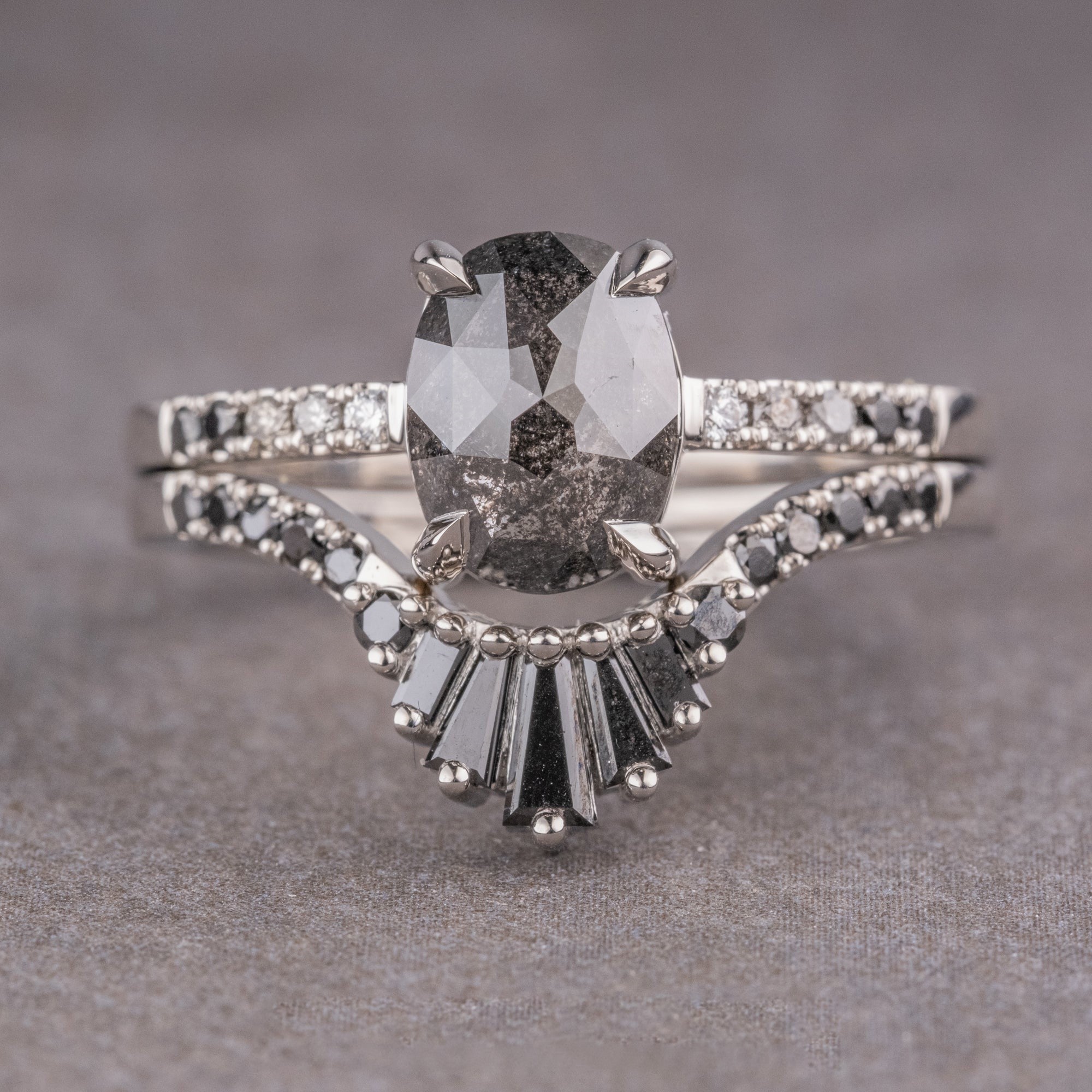 Natural Salt And Pepper 1.30CT Hexagon Diamond Art Deco Unique Engagement Ring | Handmade Ring | Anniversary Ring