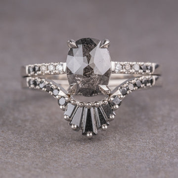 Natural Salt And Pepper 1.30CT Hexagon Diamond Art Deco Unique Engagement Ring | Handmade Ring | Anniversary Ring