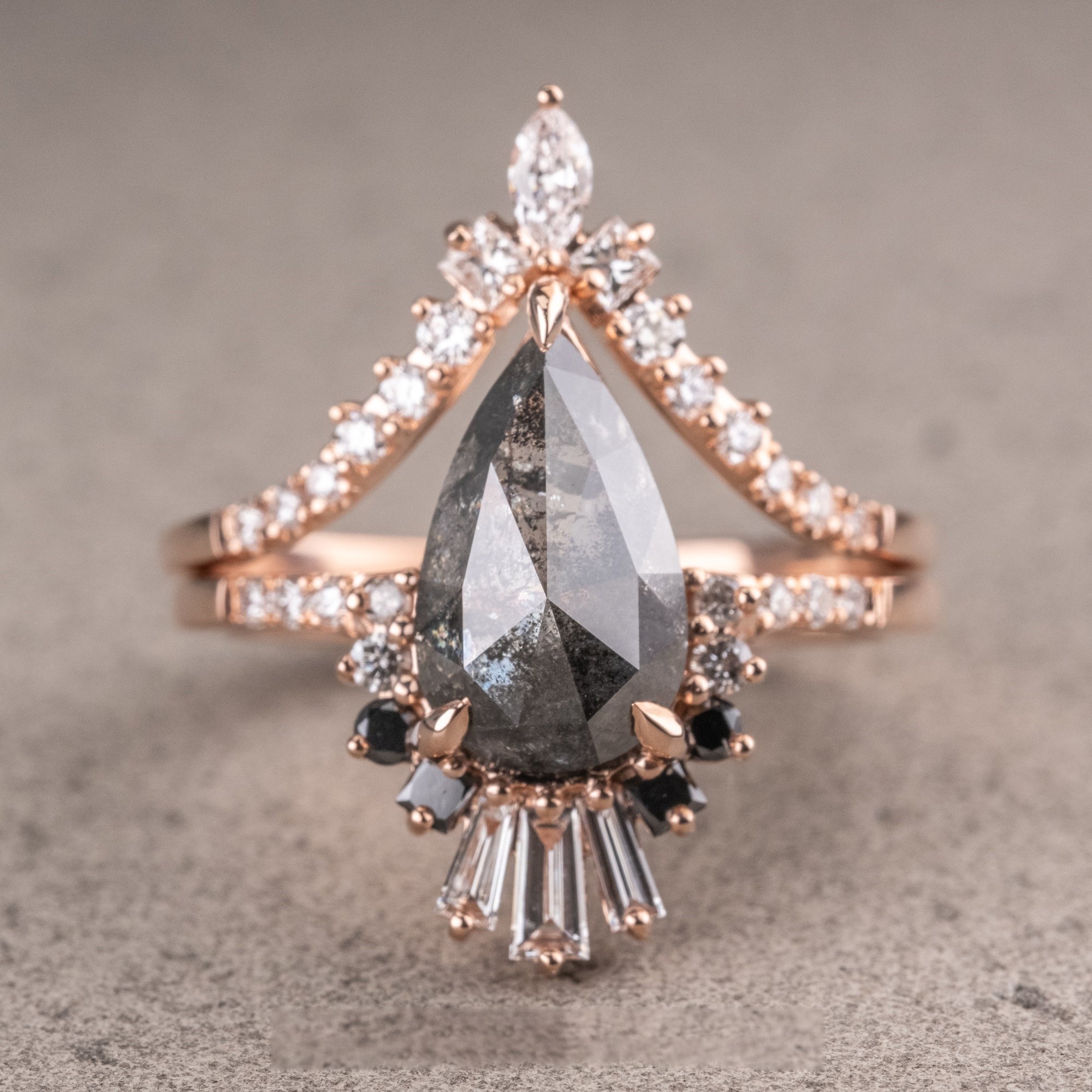 Natural Salt And Pepper 1.10CT Round Diamond Art Deco Unique Engagement Ring | Handmade Ring | Anniversary Ring