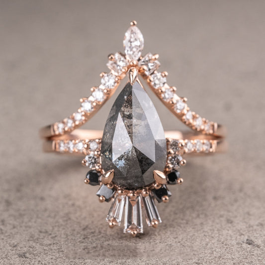 Natural Salt And Pepper 1.10CT Round Diamond Art Deco Unique Engagement Ring | Handmade Ring | Anniversary Ring