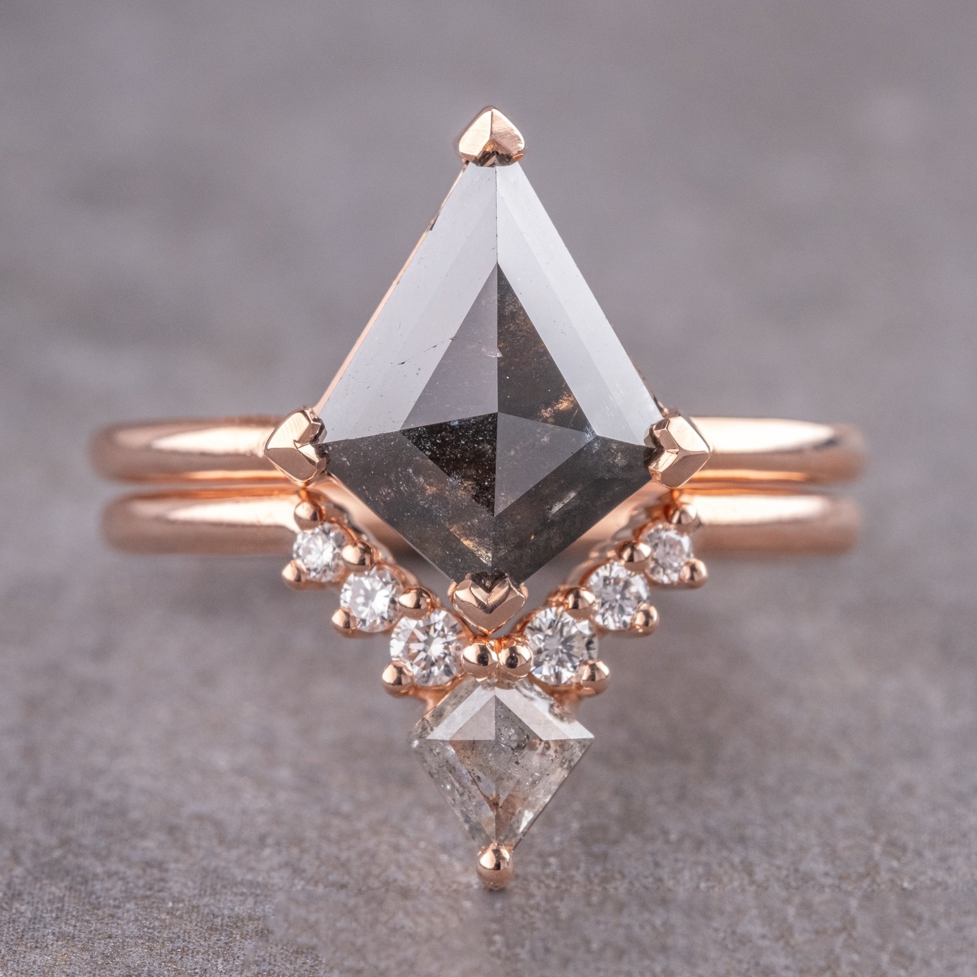 Natural Salt And Pepper 1.40CT Kite Diamond Edwardian Anniversary Ring