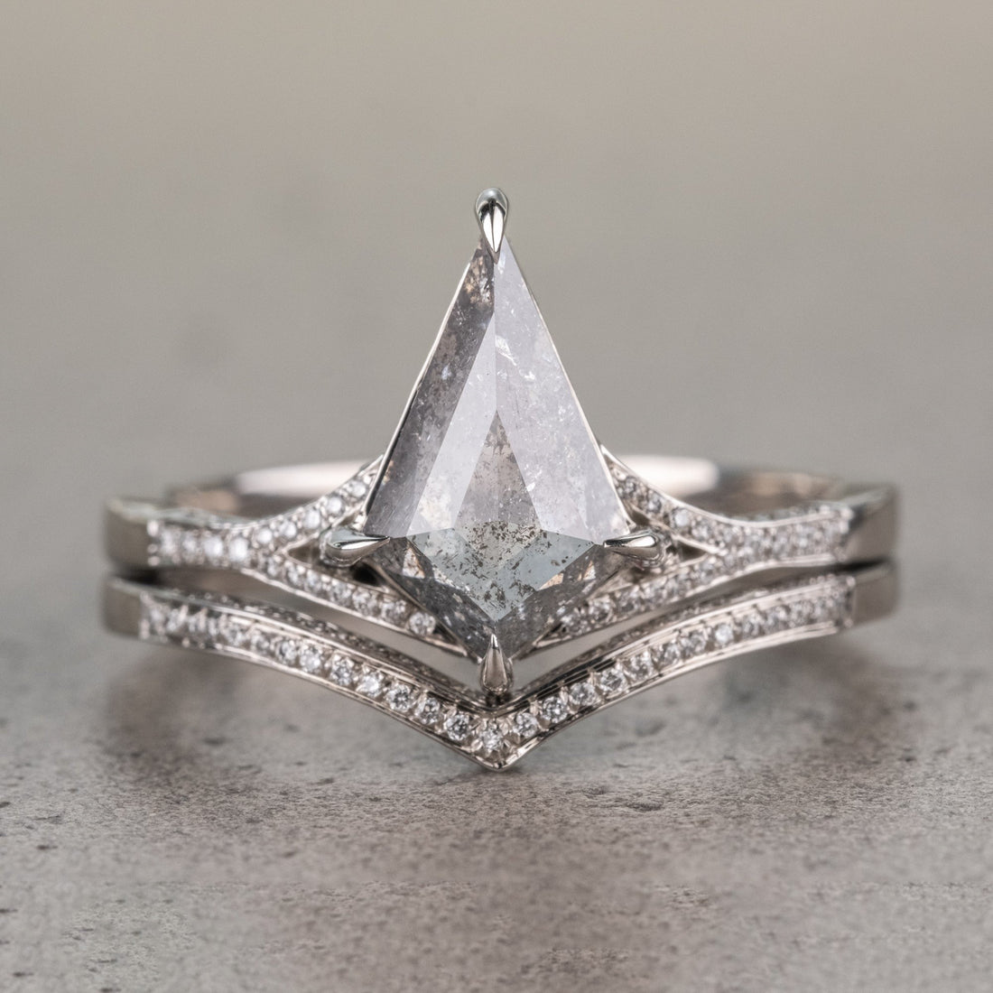Natural Salt And Pepper 1.60CT Pear Diamond Art Deco Handmade Ring
