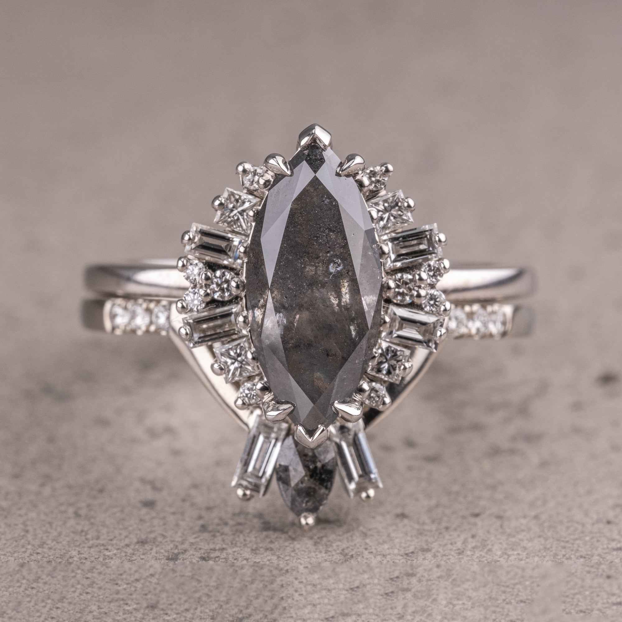 Natural Salt And Pepper 1.25CT Kite Diamond Art Deco Unique Engagement Ring | Handmade Ring | Anniversary Ring