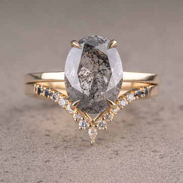 Natural Salt And Pepper 1.45CT Marquise Diamond Brutalist Anniversary Ring