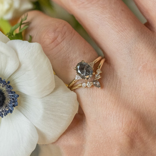 Natural Salt And Pepper 1.48CT Oval Diamond Brutalist Handmade Ring