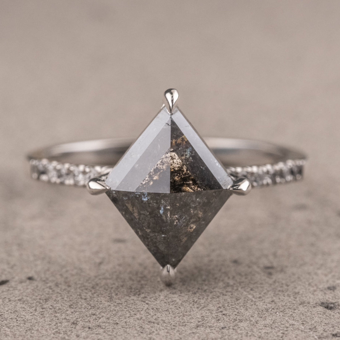 Natural Salt And Pepper 1.52CT Pear Diamond Art Nouveau Wedding Ring